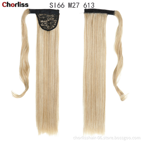 Wholesale Black Ombre Long Silky Straight Wave Wavy Heat Resistant Synthetic Wrap Around Hair Ponytails Extension For Women Girl